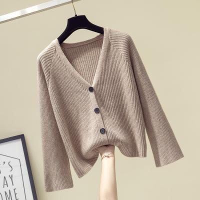 China Wholesale Anti-Wrinkle Women's Clothing V-Neck Flare Sleeve Knitted Cardigan Sweatshirt With Button Loose Soft Fit Stylish Ladies Coat