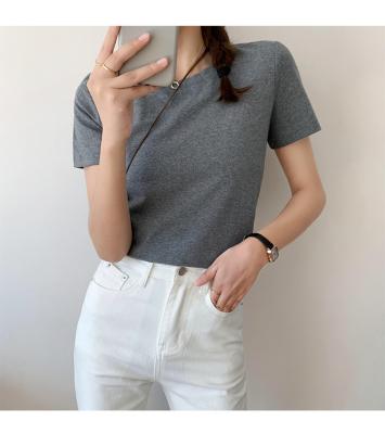 China Hot Sale Women's Anti-Wrinkle Gray Solid Blank Rayon Spandex Anti-Wrinkle Vintage T-shirt Casual Stylish Dark Soft Look Washed T-Shirt for sale