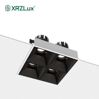 China XRZLux Modern Square Recessed Downlight 4 Heads Square Anti-glare Aluminum Spotlight Luxury Indoor Lighting Fixture for sale