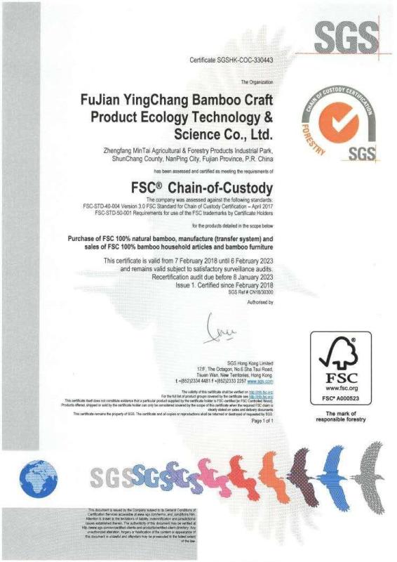 FSC - Fujian Yingchang Bamboo Craft Products Ecology Technology & Science Co., Ltd.