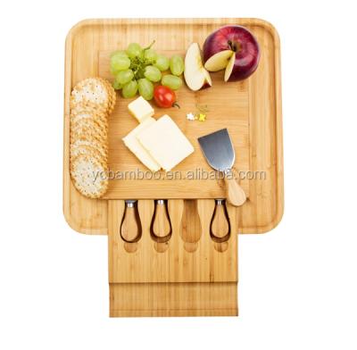 China Sustainable New Design Bamboo Cheese Board Set With 5 Pieces Knife Tools for sale