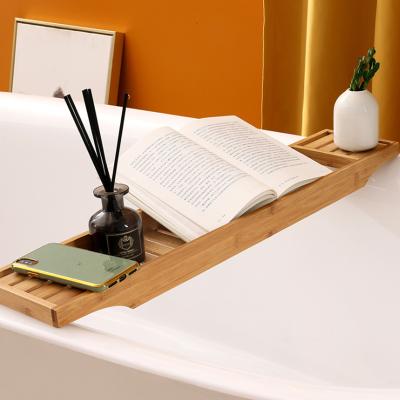 China Sustainable Modern Bamboo Caddy Shower Tray And Wine Rack Bamboo Bath Rack , Bathtub Caddy for sale