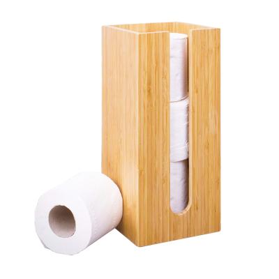 China Sustainable natural bamboo toilet paper holder, high quality bamboo toilet paper organizer for bathroom for sale