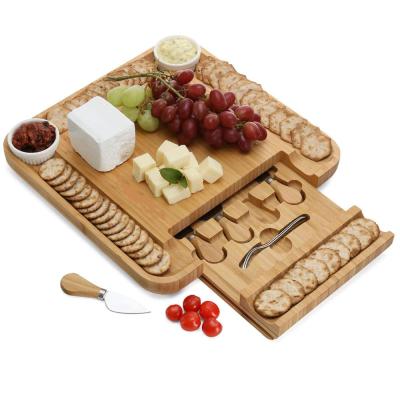 China 2020 Viable Hot Sale Bamboo Cheese Board Sets With 4 Knives And 2 Forks for sale