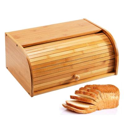 China Freshness Preservation Large Bamboo Bread Box Countertop Bread Storage Bin for sale