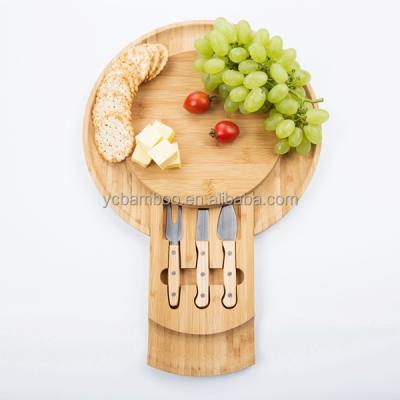 China Viable Bamboo Wooden Tiered Fold Out Board and Specialist 3 Piece Cheese Knife Set for sale