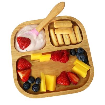 China Minimalist personalized bamboo baby board, bamboo board with suction silicone, bamboo baby dish for sale