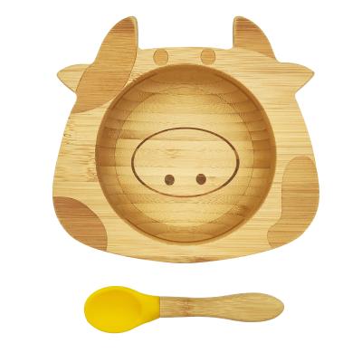 China Cow Sustainable Bamboo Shape Bowl Baby Feeding Bowl With Silicone Suction Dish Bamboo Fiber Bowl for sale