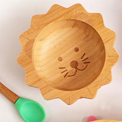 China Single Round Bamboo Spill Proof Bamboo Disposable Stay Put Suction Bowl for sale