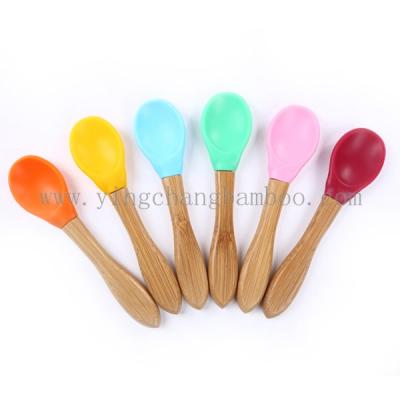 China Sustainable Bamboo Silicone Toddler Feeding Spoons for sale