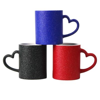 China Sustainable Decoloration Mug 11oz-coated, heart-shaped handle, star decoloration mug. for sale