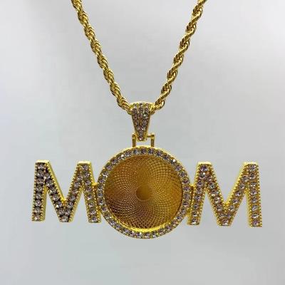 China Hiphop Style MOM Alphabetical Pendant With Logo Chain Necklace Accessories Gift Sublimation Blank Sublimation Printing Photo for sale