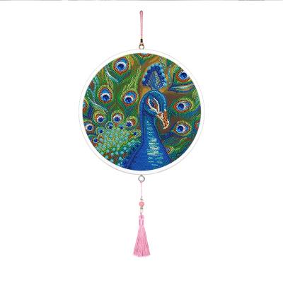 China Gift Idea & Home Decor & DIY Painting Round Special Shaped Frame DIY Diamond Painting Peacock 5D Pendant Ornaments Kit With Tassel for sale