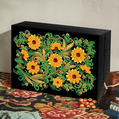 China New Classic/Postmodern Special Shaped Leather Sunflower Diamond Painting Jewelry Box Organizer PU Jewelry Storage Container for sale