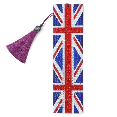 China New Classic/Postmodern 5D DIY Diamond Mosaic Painting Bookmark Art Beaded Rhinestone UK Flag Bookmark With Tassel PU Leather Bookmarks for sale