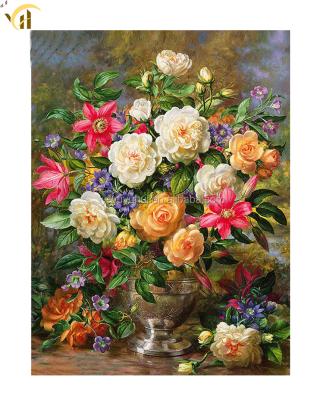 China Traditional Colorful Flowers Square Beads DIY Diamond Painting By Numbers With Subframe for sale