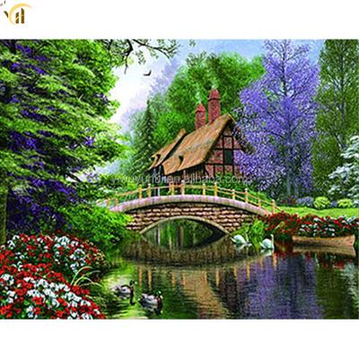 China Traditional Whole Sale Cheap Natural Landscapes DIY Mosaic Painting By Numbers With Subframe for sale