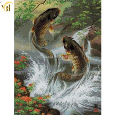 China Factory traditional wholesale fish diamond stone jumping cross stitches diy diamond oil canvas painting painting for sale