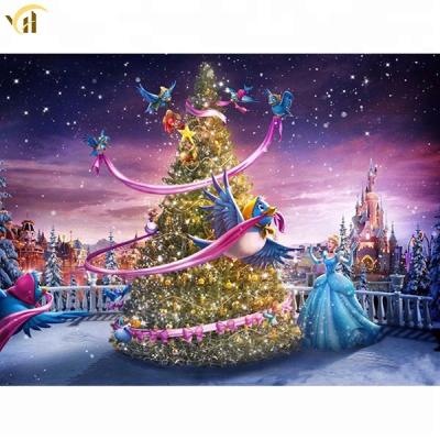 China Beautiful Traditional Christmas Tree With Elsa Princess Scenery Wall Art Oil Painting On Canvas for sale