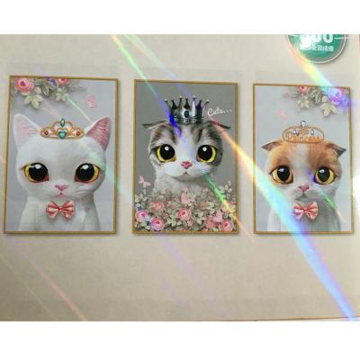 China Lovely classic short cat cartoon triple actions canvas fiber painting on canvas diy diamond kits 5d painting painting for sale