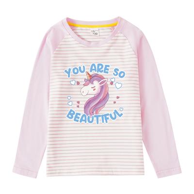 China 2021 Fashion Round Neck Girls Anti-Shrink Neck T-shirt Unicorn Cartoon Print Kids Long Sleeve T-shirt Boutique T-shirt for sale