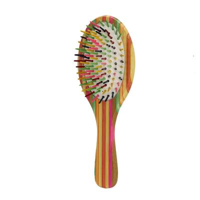 China Anti Static Salon Massage Hairbrush Rainbow Hairbrush Bamboo Hair Brush With Nylon Pins for sale