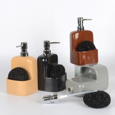 China 2021 New Eco Friendly Bathroom Accessories Glazed Ceramic High Quality Soap Dispenser With Sponge for sale