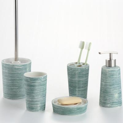 China Sustainable New Products Spiral Effect Ceramic Green Fasion Bathroom Accessories Set for sale