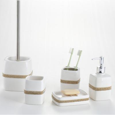 China Viable Wholesale Ceramic White Square Diamond Bathroom Accessories Set for sale