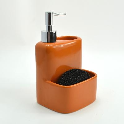 China Sustainable China Factory Wholesale Square Orange Glazed Ceramic Handmade Lotion Dispenser for sale