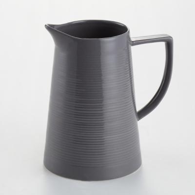 China Sustainable cheap black glazed sandstone beer pitcher with stripe for sale for sale