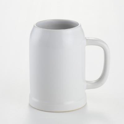 China Customized Sustainable Classic White Ceramic Stoneware Logo Mug Beer Stein For Germany for sale