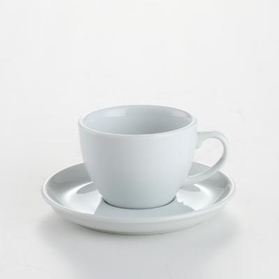 China Three Size Sustainable Porcelain Teacup White Saucer For Europe Custom Logo for sale