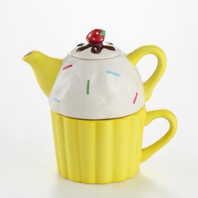 China Viable Wholesale Modern Yellow Cup Ceramic Teapot Coffee and Tea Sets for sale