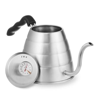 China Home Viable Gift 1L Stainless Steel Spill Over Coffee Drip Kettle Thermometer 304 Metal Gooseneck Drip Coffee Pot for sale