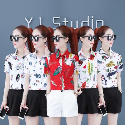 China 2021 Anti-wrinkle Euramerican foreign trade summer women printed short-sleeve blouse female for sale