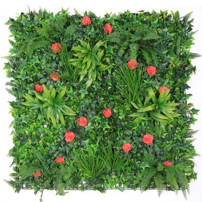 China 100X100cm Indoor Promotional Plastic Foliage Outdoor Wall Artificial Plant With Flowers For Home Decoration for sale