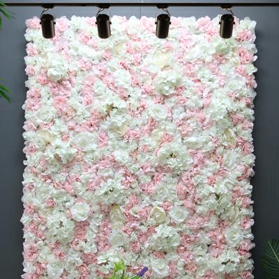 China Green Cheap Artificial Silk Rose Flower Wall Backdrop Panel Environmental Protection Wedding Arrangements For Wedding Decoration for sale