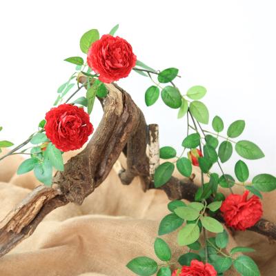 China Eco-friendly Wall Hanging Decoration with Wholesale Artificial Rose Flower Leaves Green Silk Flower Artificial Rose Vine for sale