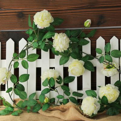 China Eco-friendly White Rose Garlands Vine Flower Artificial Fake Ivy Vine Hanging Plant for Home Fence Wedding Garden Yard Decoration for sale