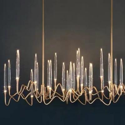 China Modern Iron Acrylic Golden Hanging Suspend Lamp Pendant wave Chandelier for Dining Room Villa Hotel Bar Restaurant Decorative Lights for sale