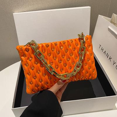 China Others 2023 Sequin PU Leather Wrap Clutch Bag Fashion Thick Chain Ladies Candy Purse Handbag for sale