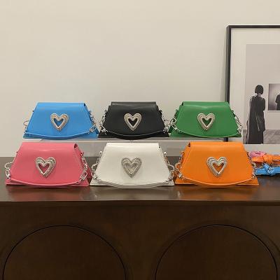 China Other New Arrival Fashionable Luxury Diamond Neon Leather Purse Handbag 2023 Trapezoid Heart Women Shoulder Bag for sale