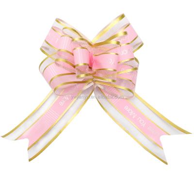 China High Quality Polyester Gift Double Layer Decorative Side Gold Edged PP Ribbon Wedding Christmas Party Balloon Decoration Bows Ribbon for sale