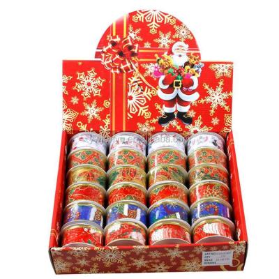 China Metallic Wholesale Christmas Decorating Custom Print Gift Wired Ribbons Roll For Gift Box for sale