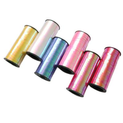 China Wholesale 5MM*100 Yards Laser Balloon PP Ribbon Roll Durable Wedding Gifts Packaging Shiny Colorful Ribbon Rope Balloon Ribbon for sale