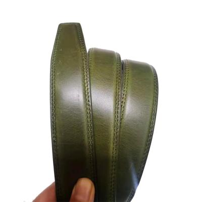 China Green Ratchet Factory Custom 32mm Oli Wax Cowhide Replacement Leather Belt Strap Without Auto Buckle for sale