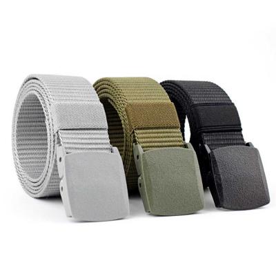 China Custom Made Outdoor Woven Fabric Army Tactical Men's Web Nylon Belt 3.8cm Nylon Belt With Plastic Buckle Laser Logo for sale