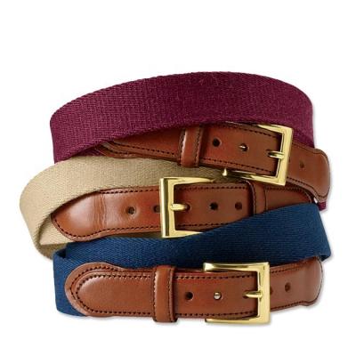 China Custom Leather Trim Men's Web Casual Classic Comfortable Canvas Belt With Leather Trim for sale