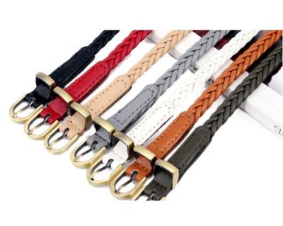 China Handmade Braided Women Knit Weave Skinny PU Thin Faux Leather Braided Belt For Lady Dress for sale